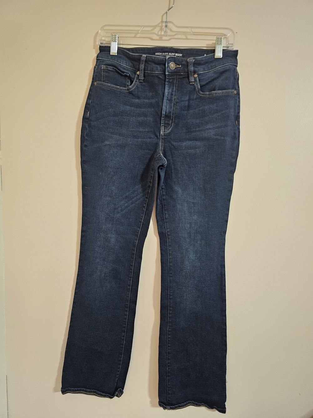 Chico's Sz 2 High Rise Slim Boot Dark Blue Flare Jeans